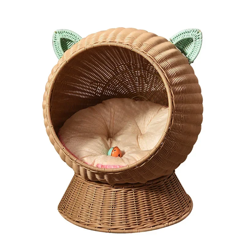 

Pet Bed Cat House Cat Nest Four Seasons Universal Rattan Woven Hand-woven Pet Nest Washable Villa Moisture-proof Semi-enclosed