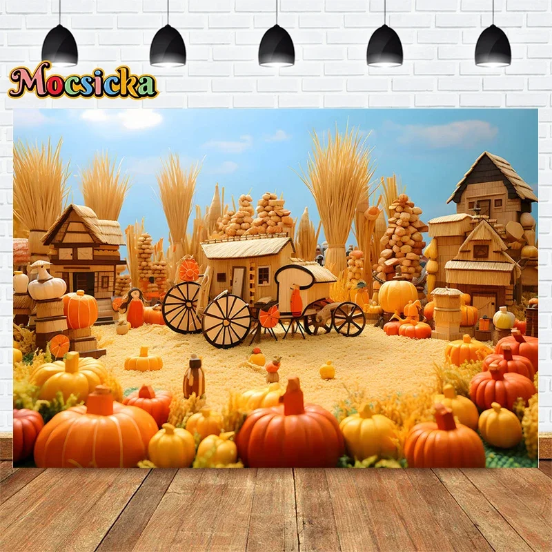 Mocsicka Autumn Photography Backgrounds Harvest Birthday Holiday Party Backdrops Pumpkin Farm Barn Adult Kids Photo Portrait