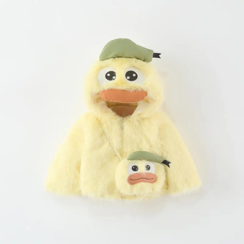 

Теплое пальто для девочек, осенне-зимняя утолщенная стеганая куртка с милой мультяшной уткой, модная верхняя одежда, удобная детская одежда, От 4 до 6 лет