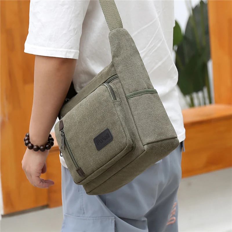 Men\'s Bag Large Capacity Multifunction Solid Industrial Style Canvas Shoulder Bag For Men Daily Work Crossbody Bag