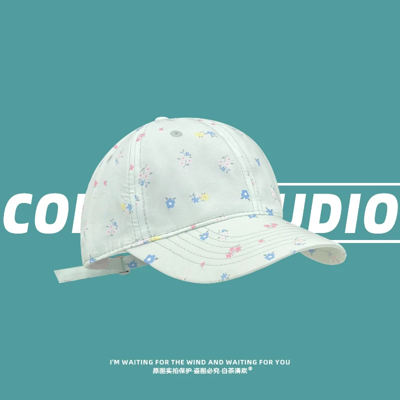 Korean Fresh Flower Printed Baseball Caps for Women Spring and Summer Travel Sun Protection Versatile Wide-brimmed Sun Hats