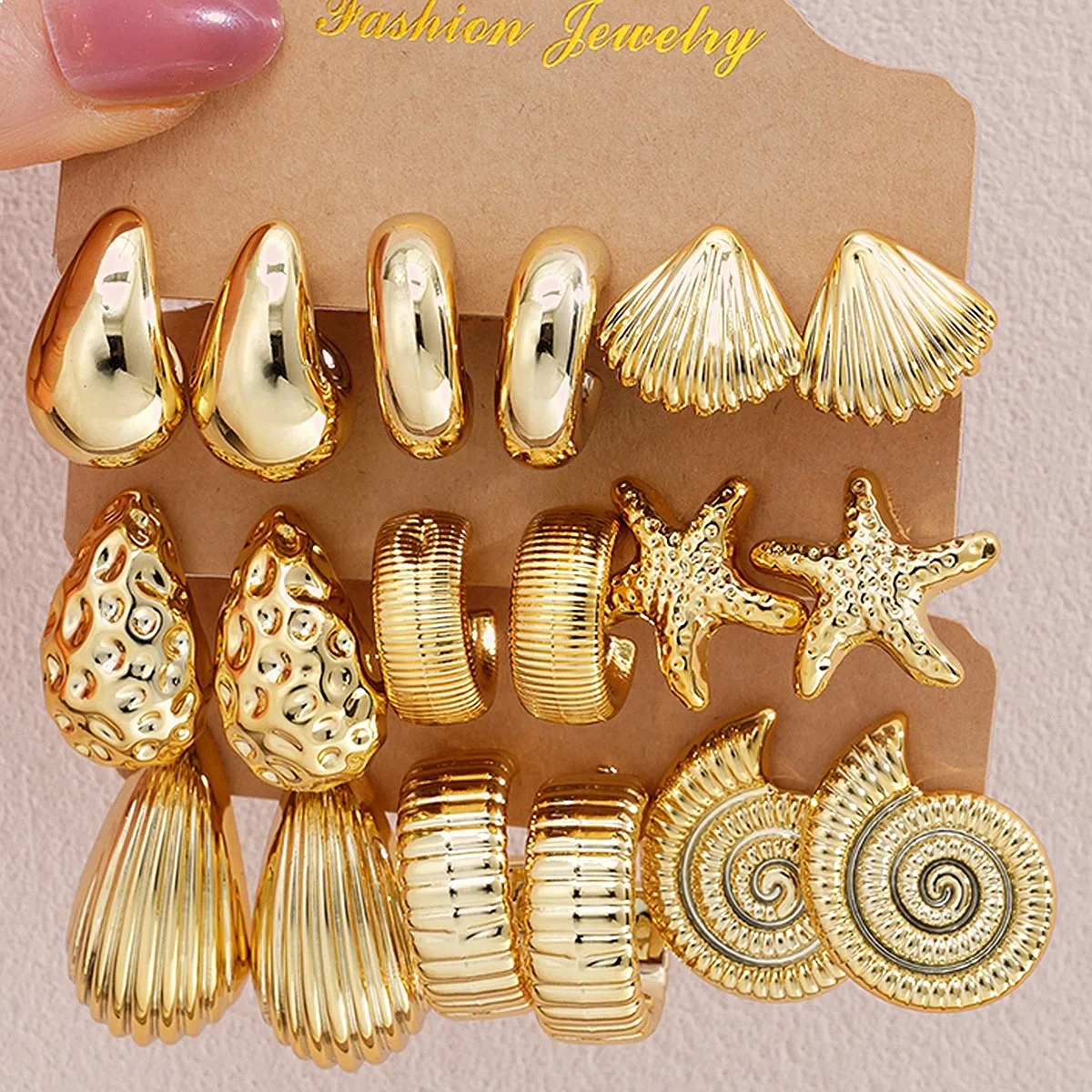European American Starfish Shell Conch Earrings 9PCS Set C-Shape Drop Unique Fashion Wholesale
