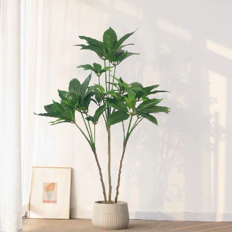 110cm Tropical Artificial Big Leaves Plant Fake Banyan Tree Branch Plastic Magnolia Tree Leaves for Home Garden and Office Decor