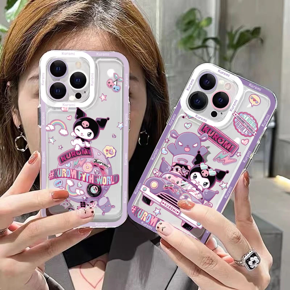 Cute Cartoon Kuromi Phone Case For Xiaomi Redmi Note 13C 12 12C 11 10 10C 10s 9 9s 9A 9T 9C 8 7 Pro Max 4G 5G Transparent Cover