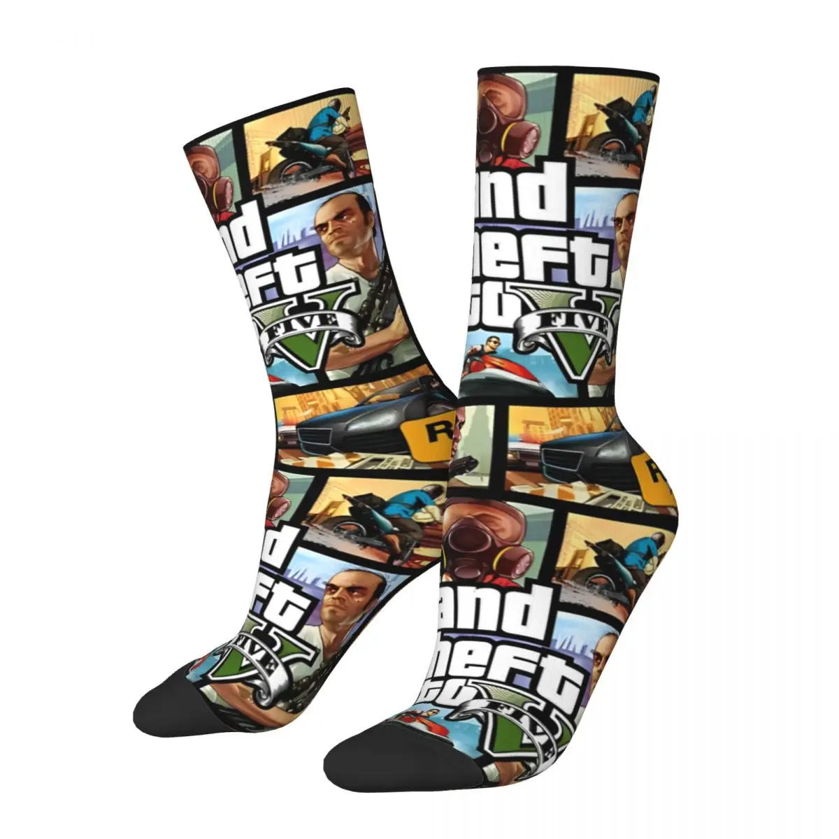 Crazy Design GTA V Sports Socks New Game Polyester Crew Socks for Women Men Non-slip