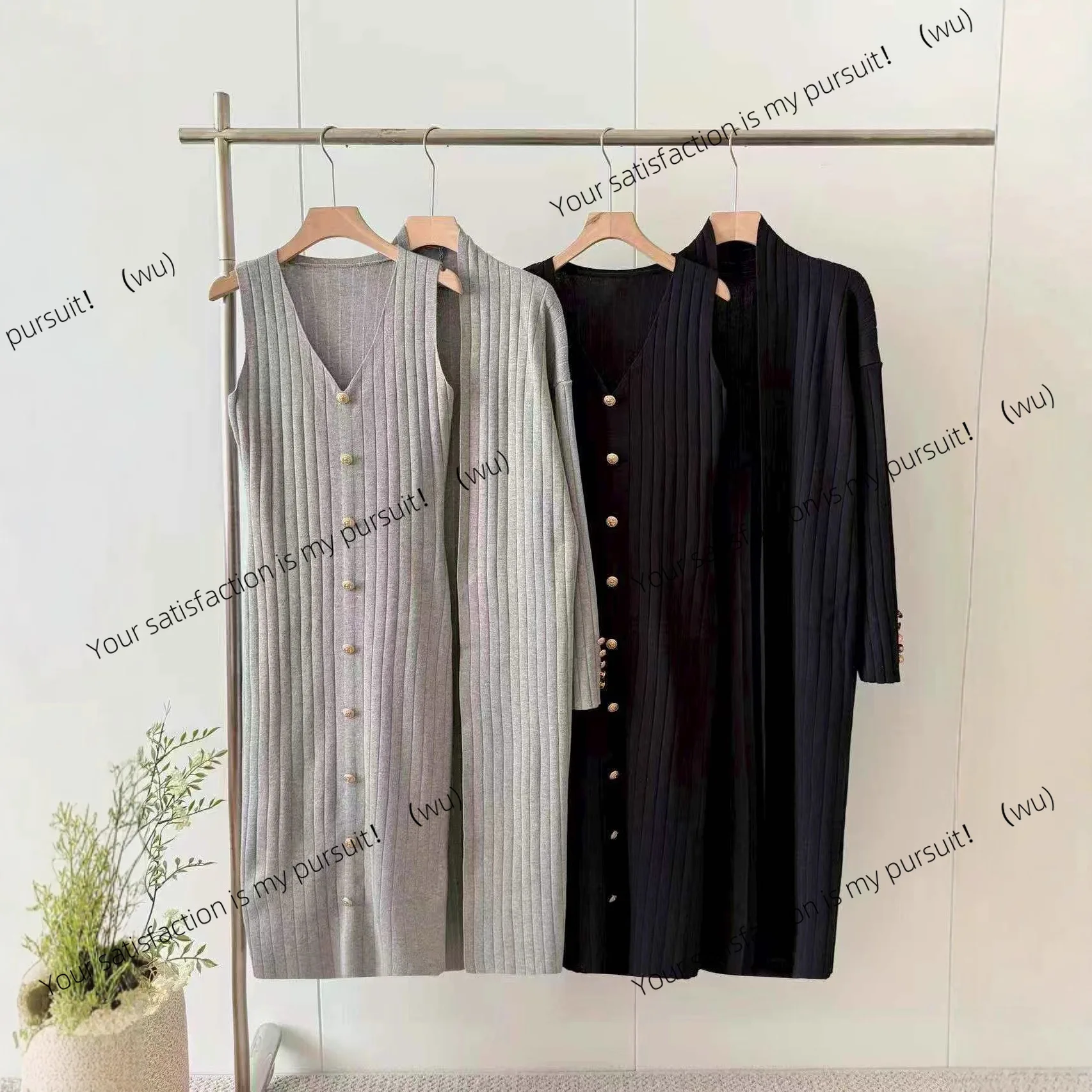 

Осенне-зимний темперамент, однобортный вязаный прямой платье с v-образным вырезом, кардиган, куртка, комплект из двух предметов