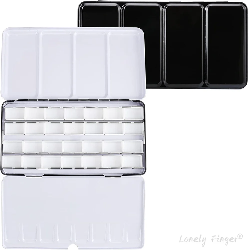 Large Empty Watercolor Palette, Metal Tin Tray with 28 Empty Full Pans for Watercolor Painting, Acrylic and Oil Painting