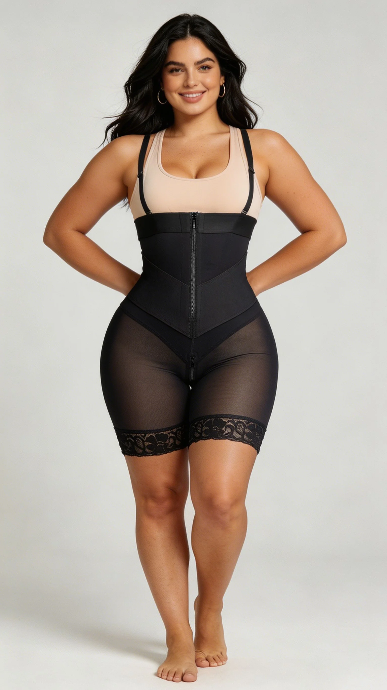 Damen-Shapewear-Bodysuit mit Hoher Taille, Bauchkontrolle, Atmungsaktiv, aus Spandex-Nylon, mit Reißverschluss und Spitze, Großhandel