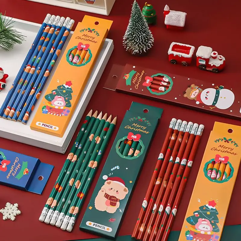 1 Set 6 Piece christmas HB Stationery School Office Supplies Student Gift Prize Creative Kawaii Pencil