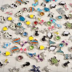 40Pcs Enamel Sea Animal Fish Butterfly Dragonfly Bee Beads For Glass Locket Bracelet Jewelry Cute Cat Dog Floating Charms Bulk