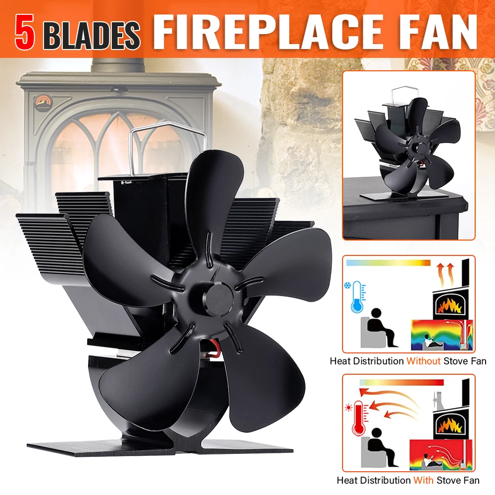 5 Blatt wärme betriebener Ofen ventilator Mini-Kamin ventilator Holz brenner Öko-Ventilator leiser Kamin lüfter Heizung effiziente Wärme verteilung