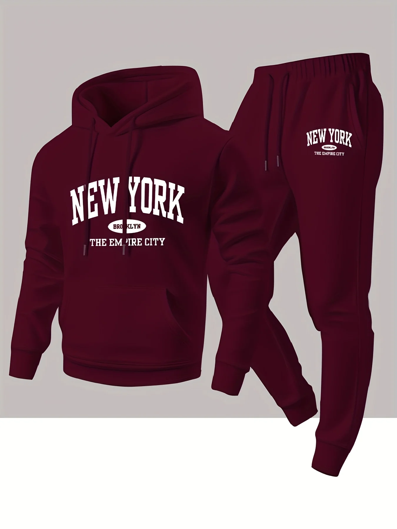 Men Fashion Casual 2‑Piece Outfit Heat Transfer Print Hoodie & Jogger Pants Set Sport Tracksuit Male Streetwear Sweatpants