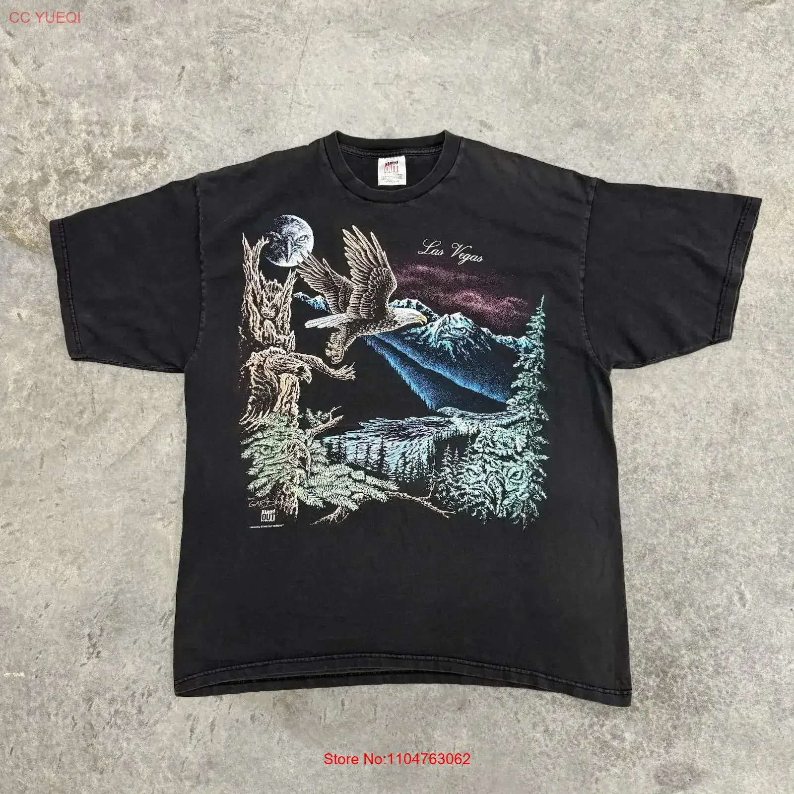 Vtg 1993 Las Vegas Stand Out Designs Hidden Eagle T Shirt Black American Nature XL vintage Washed Slightly Versatile Soft