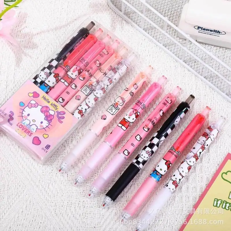 

6pcs Sanrio Hello Kitty Kuromi Push-button Gel Pen High-looking Cartoon Quick-drying Black 0.5 Mm Push-button Ballpoint Pen Gift