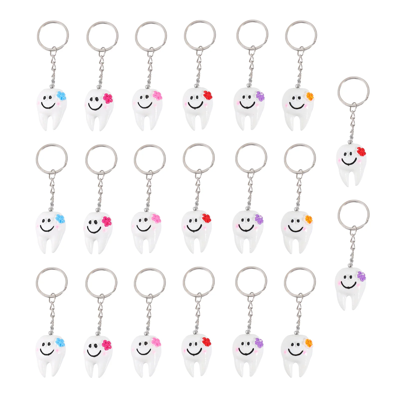 20 Pcs Dental Keychain Rings Hanging Ornaments Handbag Tooth Shaped Keychains Resin Pendants Decors Office Holder