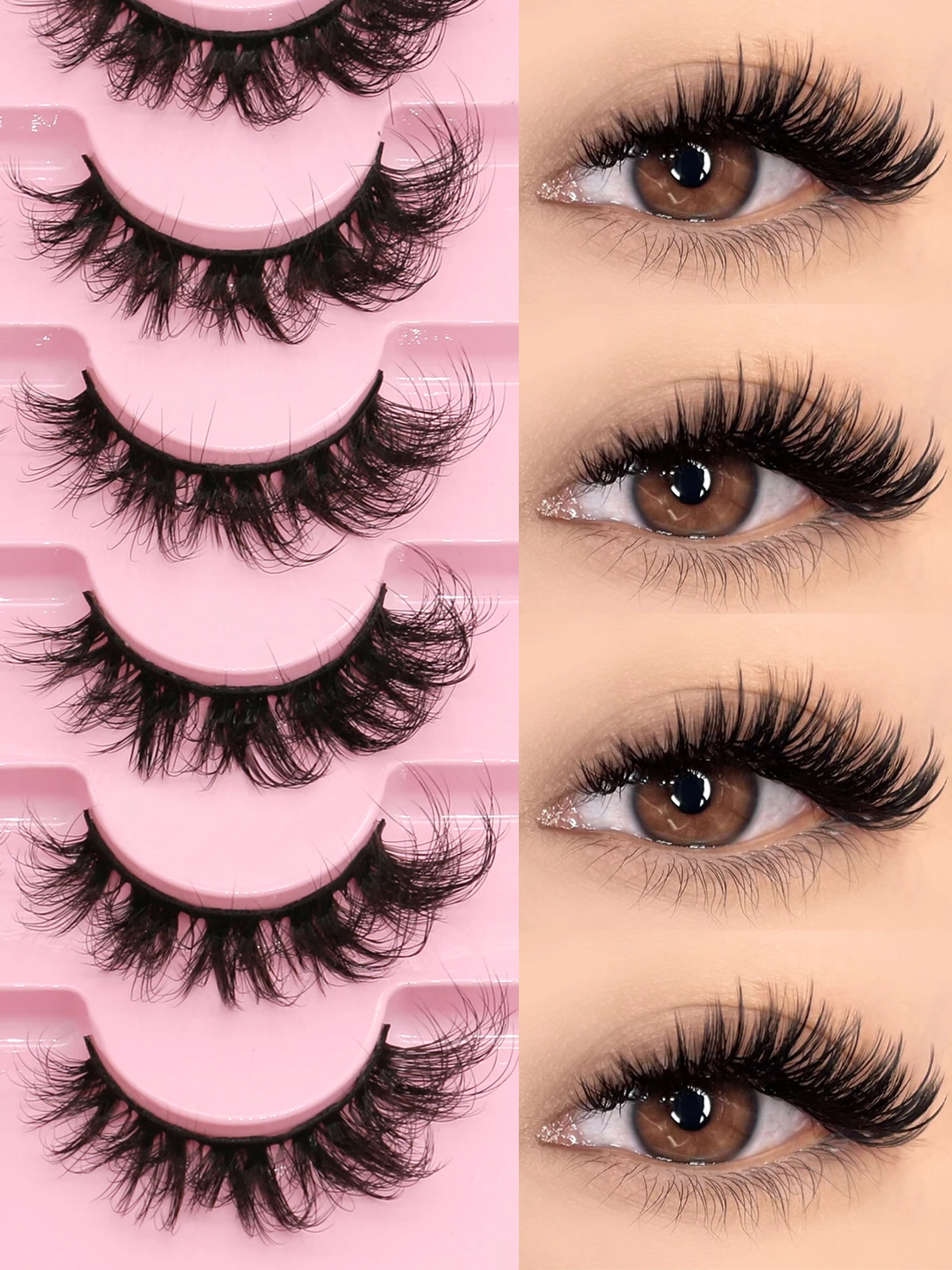 GROINNEYA Cílios postiços fofos 5/7 pares cílios olho de gato 3D cílios falsos vison cílios naturais macios cílios completos maquiagem extensões de cílios