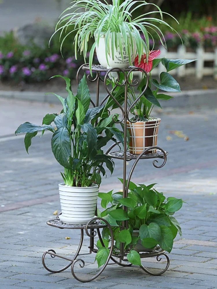 Iron flower stand, floor standing flowerpot stand, multi-layer indoor and outdoor European style living room balcony