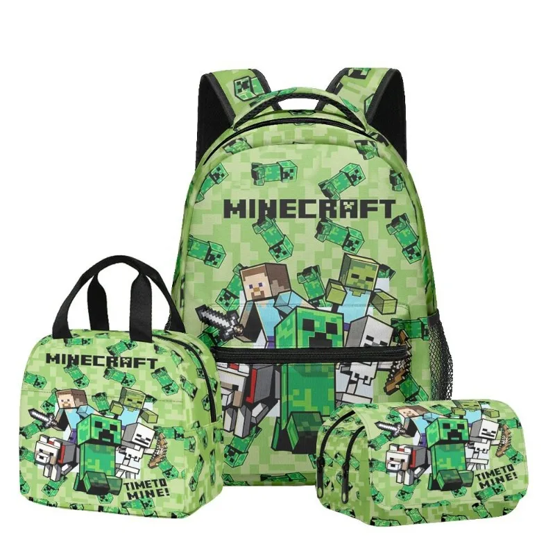 Набор рюкзаков Minecraft с 3D-печатью, включающий сумку для обеда и пенал, большой вместимости, прочный, легкий, для школы, повседневных поездок и активного отдыха