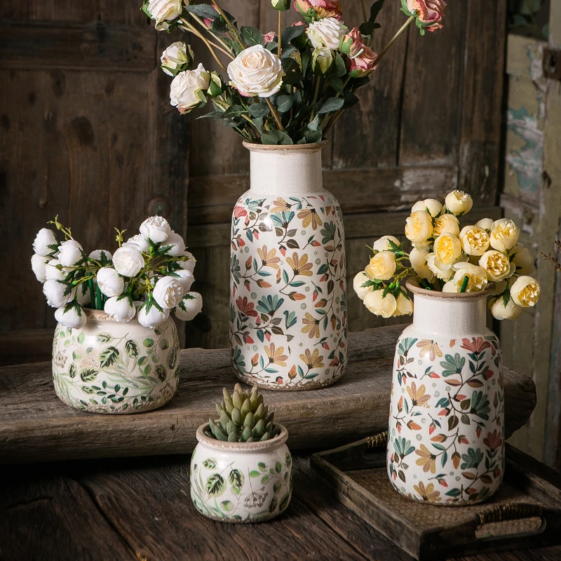 

Vintage Patterned Ceramic Flower Pots for Home Use Balcony Office Flower Arrangement and dry Flower pot Decoration