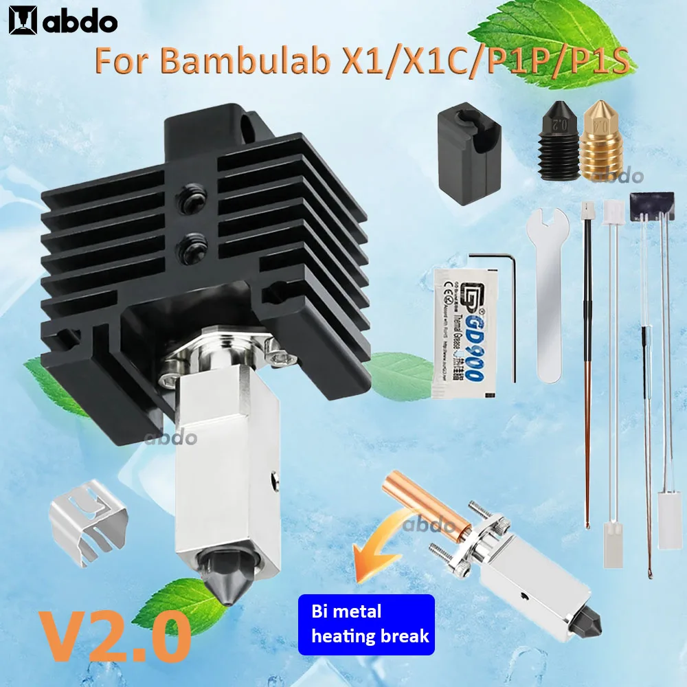 

For Bambu Lab Parts Upgrade Hotend V2.0 bambulab p1s nozzle Bi Metal Fit Bamboo Bambulabs X1 X1C P1P P1S hotend P1P Thermistor