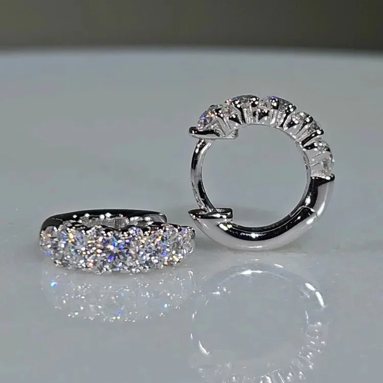 S925 Sterling Silber Ohrringe Luxuriöser Moissanit Halbkreis Diamant Leicht Elegant – Detail 3