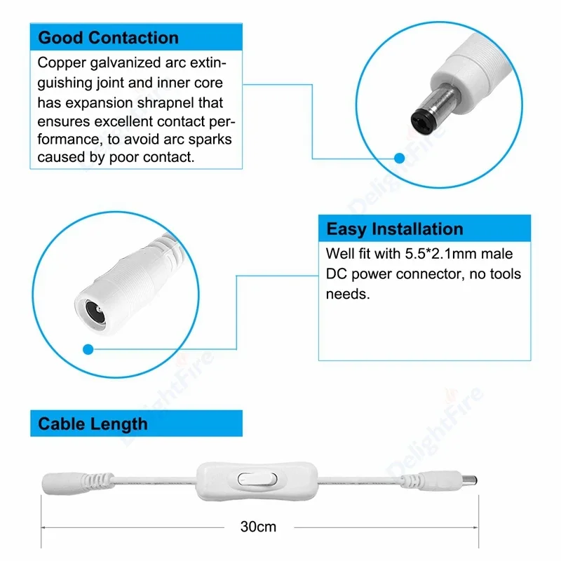 LED Rigid Strip USB Connector Cable ON/OFF Switch 1/2m Electrical Wire 12V USB Power Cable for LED Connector Lamp Bulb Light DIY