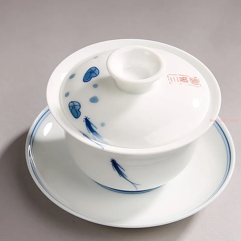 Jingdezhen Ceramic Large Capacity Blue and White Porcelain Tureen Creative Tea Strainer Office Retro Hand-painted Tea Cup