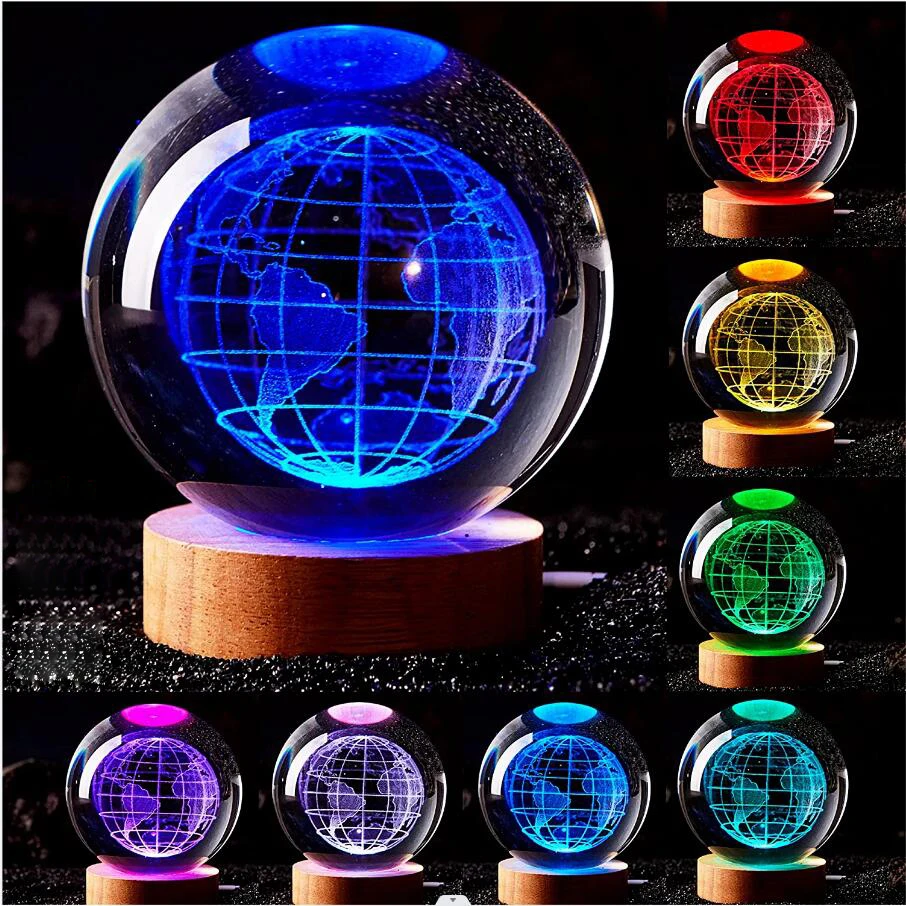 3D Earth crystal ball Color night light,Birthday girlfriend classmate wife children christmas day gift home decoration