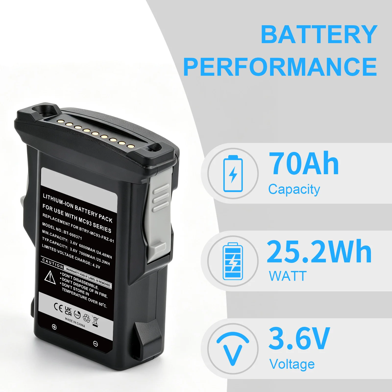 7000mAh Replacement Battery for Zebra MC9300 MC93 MC930B, BT-000371 BTRY-MC93-FRZ-01, Barcode Scanner Mobile Computer Battery