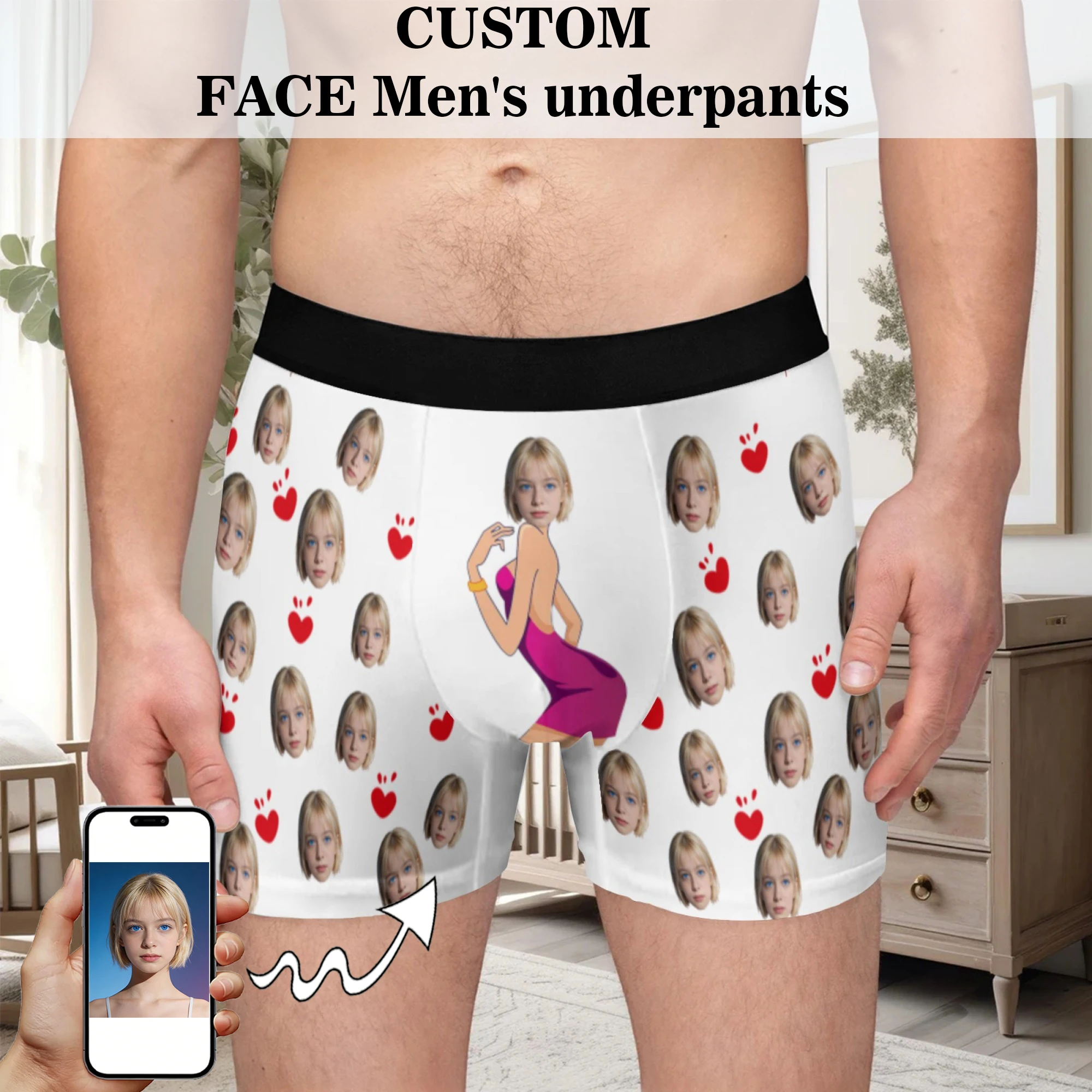 Customized Personalized Facial Photo Underwear Men's Flat Corner Valentine's Day Gift Husband Anniversary Gift Father Son Birthd