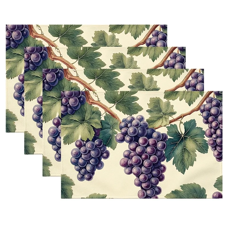 

4pcs Placemats with Grape Pattern - Festive Dining Placemats, Decorative Mats for Holiday Parties, Birthday Parties, Home Decora