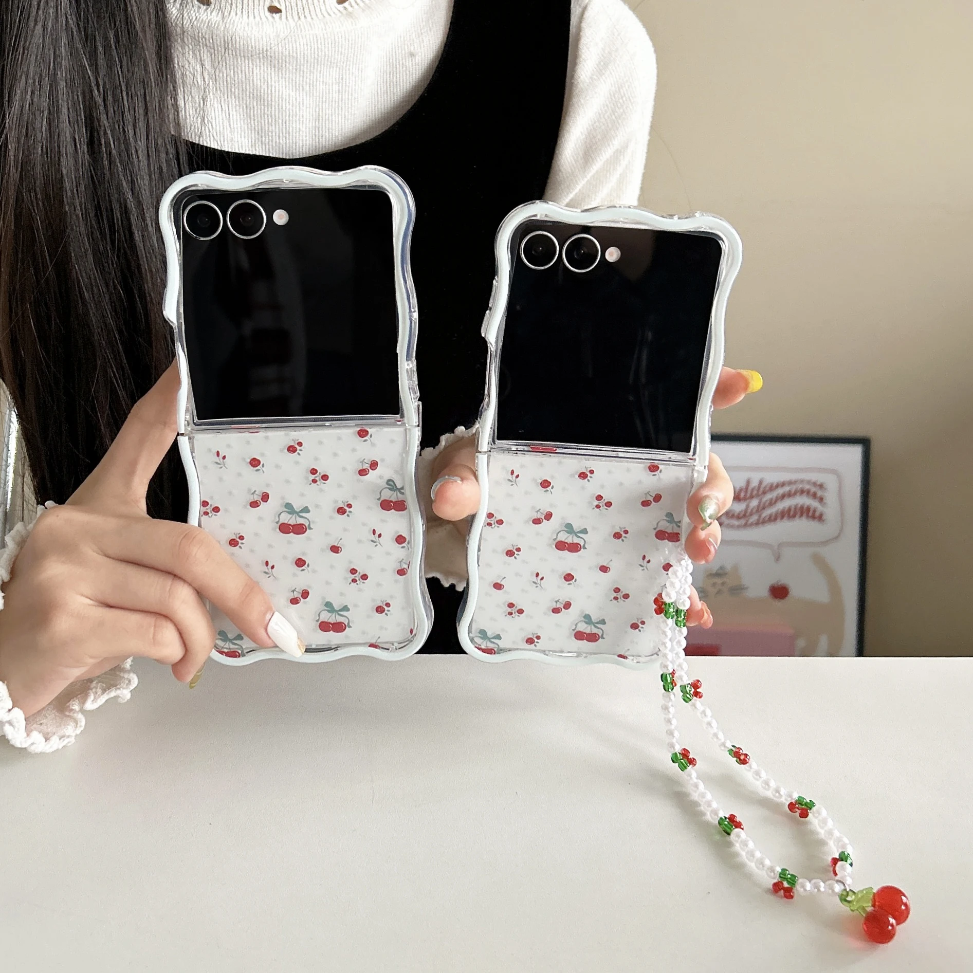 Koreanische Kirsche Obst Telefon Fall Für Samsung Galaxy Z Flip 7 6 5 4 3 Abdeckung Mit Lanyard Welle Telefon Abdeckung für Z Flip7 Telefon Fall