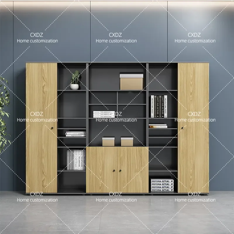 Modern Wooden Office Filing Cabinet High Storage Bookcase Panel Financial Document Organizer Staff Locker Information Shelf