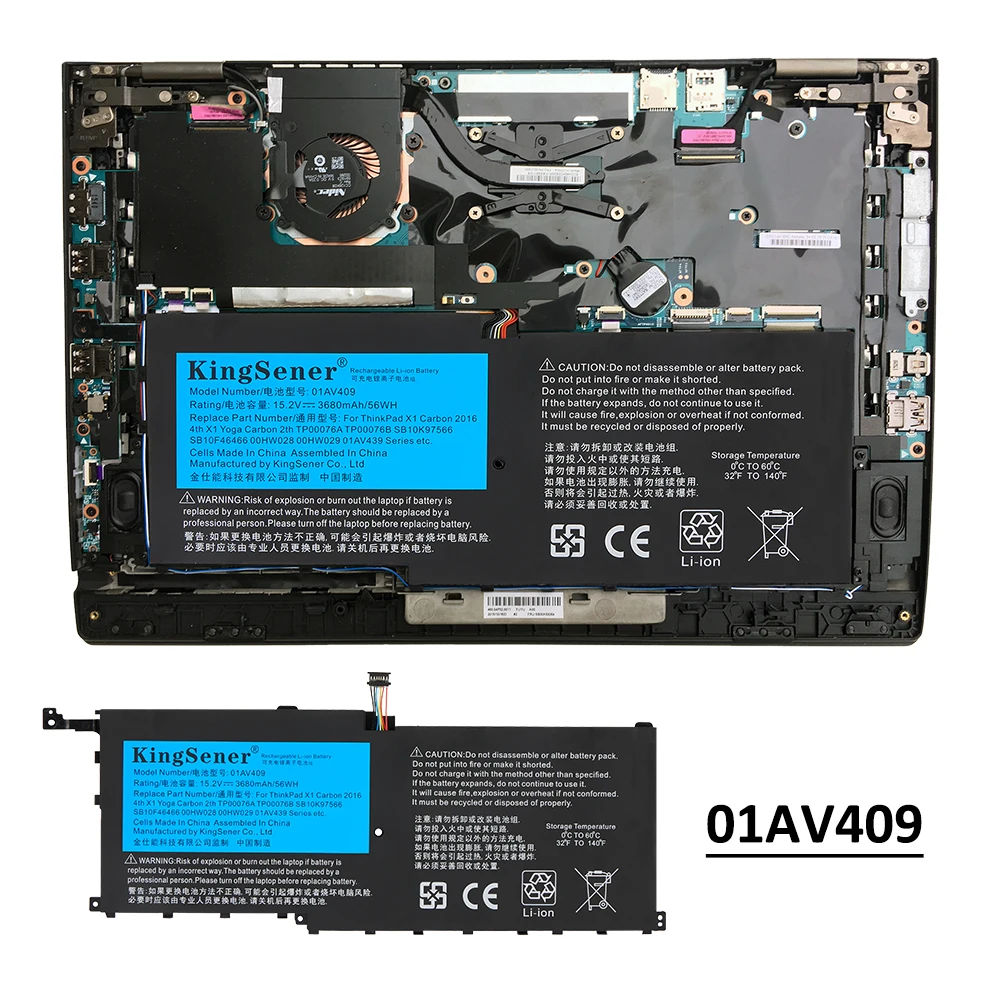 KingSener 01AV409 01AV439 01AV410 01AV438 56WH Akku für Lenovo ThinkPad Carbon 4. Generation, für X1 Yoga 1. und 2. Generation. – Detail 6