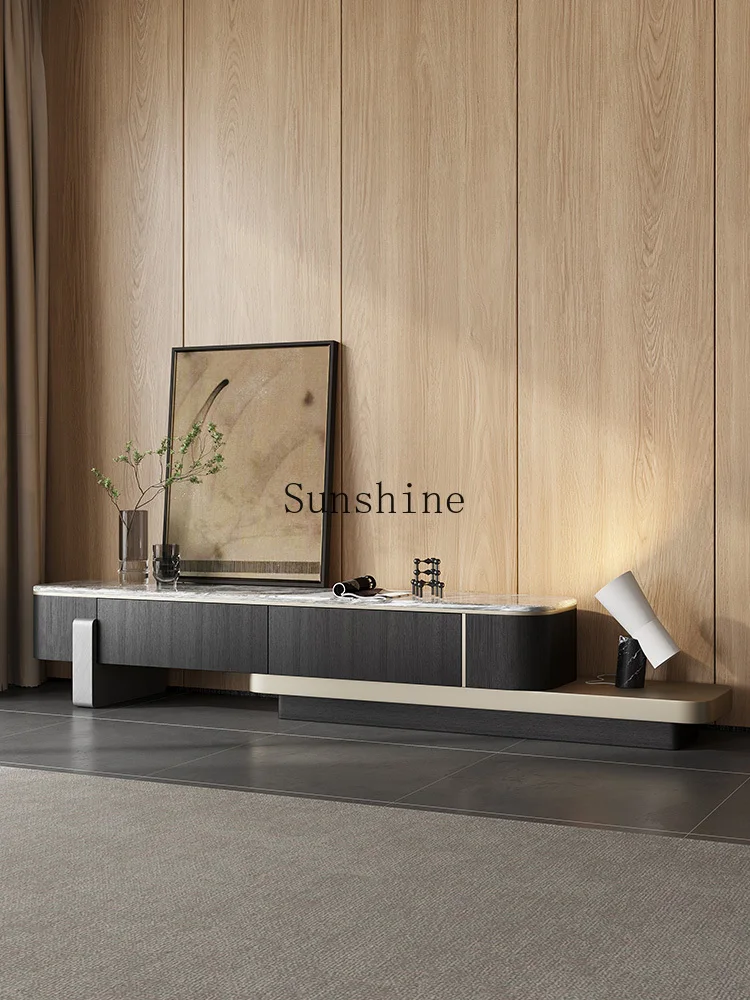 Living room modern simple light luxury advanced telescopic marble floor TV cabinet