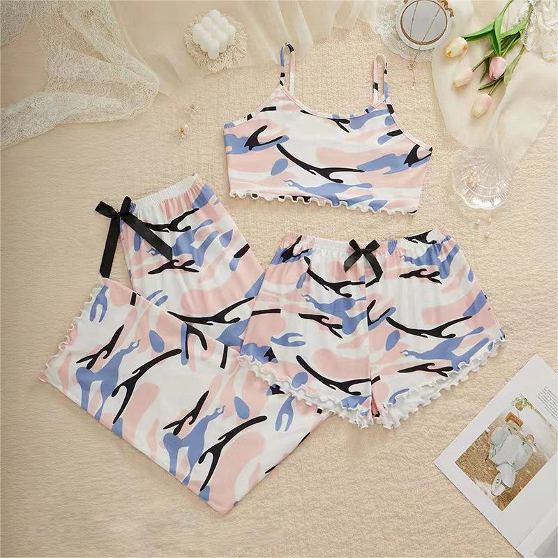 Fashion Home Leisure Moon Sexy Pajamas Three-Piece Suit For Women