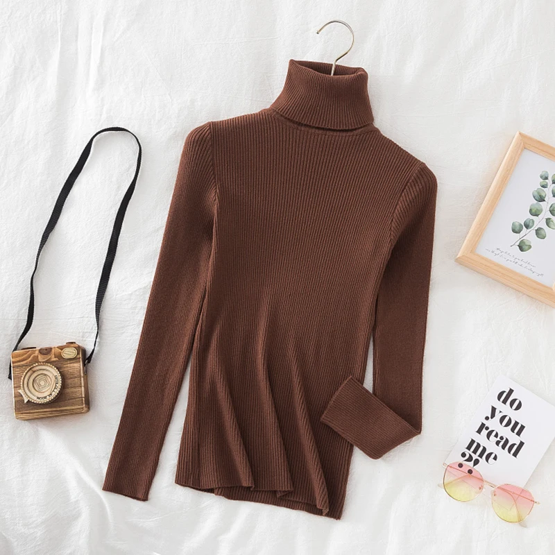 Autunno inverno dolcevita donna Pullover maglione Basic Solid Slim Fit Stretch morbido a coste lavorato a maglia Top Casual donna maglioni