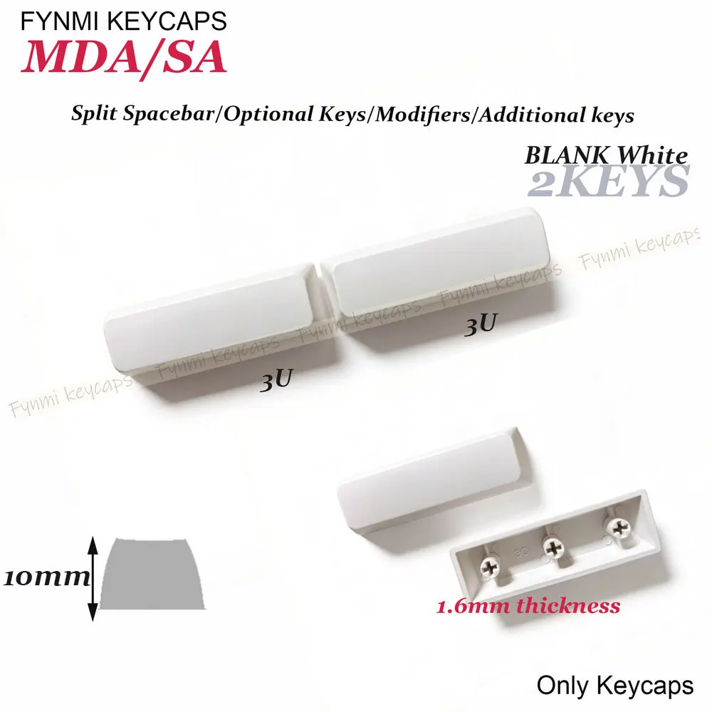 Клавиши Fynmi PBT MDA/SA/Cherry 3U/2U/1.25/2.25/2.75U, разделительные пробелы, белые, без символов, опциональные, для механических переключателей MX