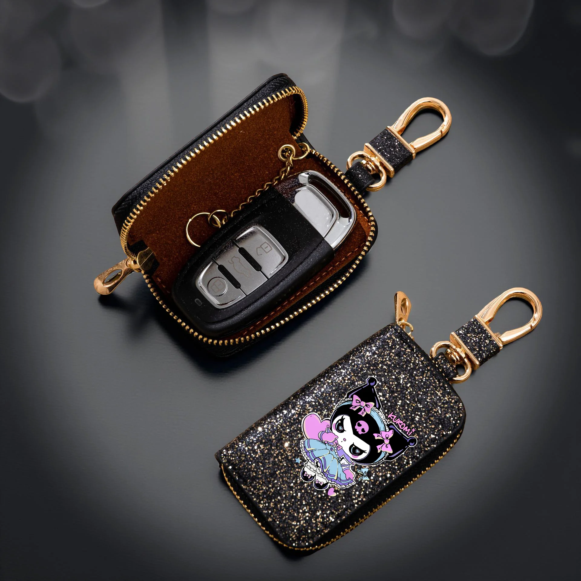 حقيبة مفاتيح كورومي منظم مفاتيح السيارة مع سلسلة مفاتيح متعددة الوظائف بسحاب تصميم مدمج للاستخدام العائلي حقيبة قلادة محفظة صغيرة #3