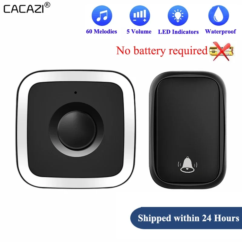 CACAZI Campainha sem fio à prova d'água com alimentação própria para kit de casa inteligente LED Flash Alarme de segurança Melodias de casa de boas-vindas Campainha de porta