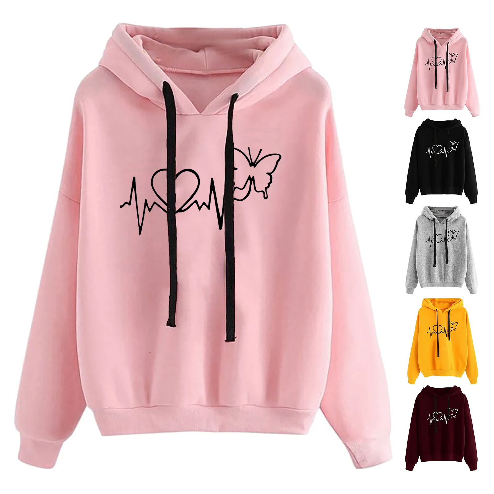 

Ladies Fashion Heart Butterfly Print Cozy Hoodie Long Sleeve Sweatshirt Hoodie Teen Hooded Top Women Hoodie for Women Pullover