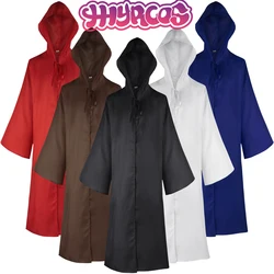 Medieval Hooded Robe Monk Priest Robe Boy Halloween Kids Adult Cosplay Costume Black White Cloak Cape Wizard Tunic Cloak for Men