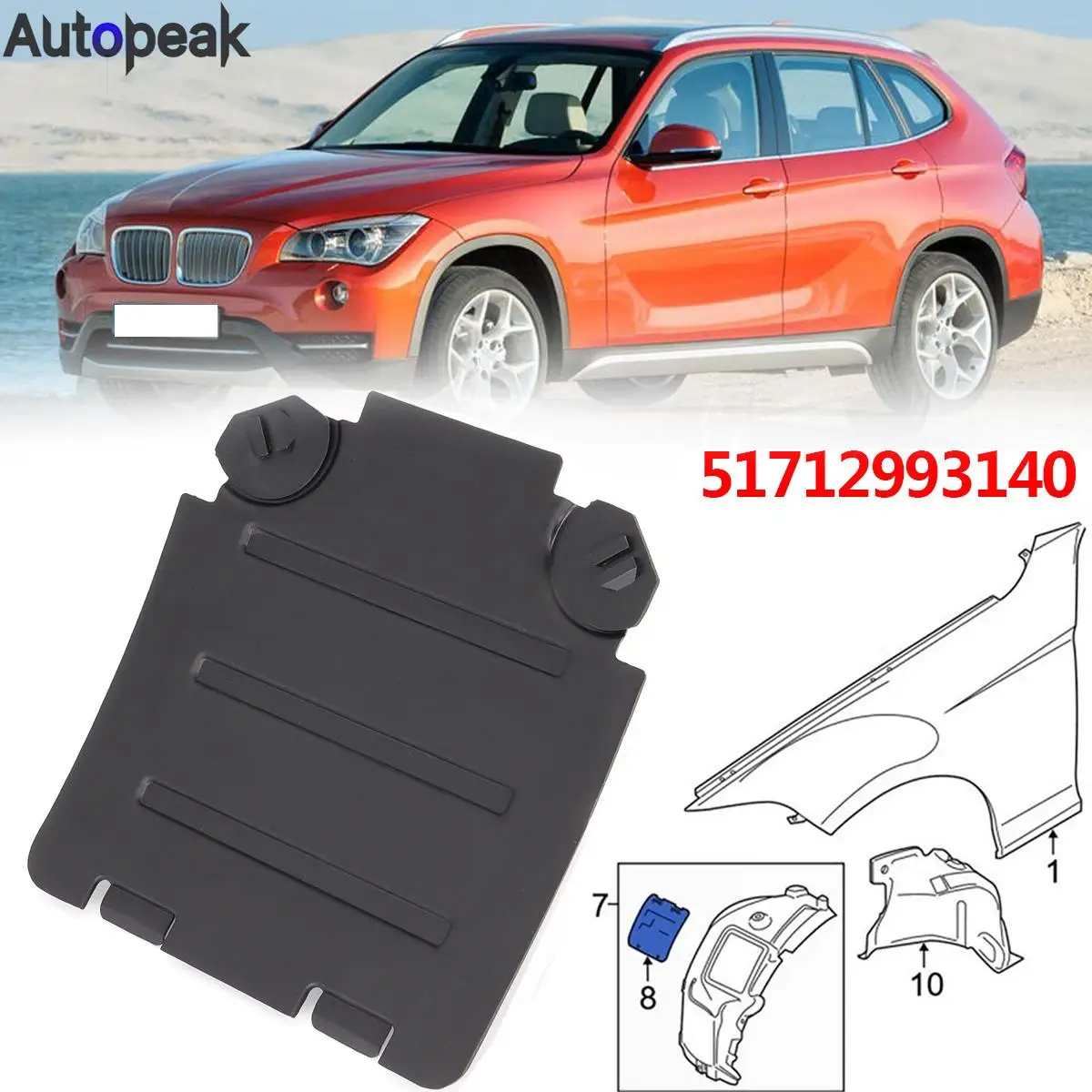 

Fender Liner Access Panel For BMW X1 E84 2010-2015 Front Wheelhouse Lid Wheel Arch Headlight Bulb Replacement Cover 51712993140