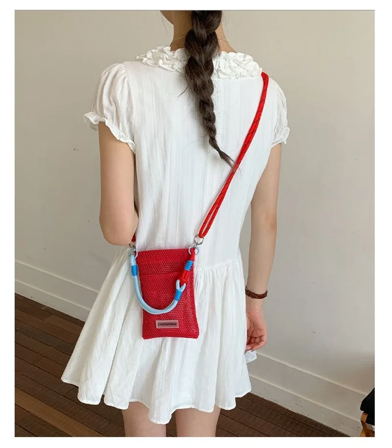 Women's Mini Mesh Crossbody Bag with Braided Rope Strap, Portable Small Pouch for Daily Commute, Casual Outings, Shopping view 4