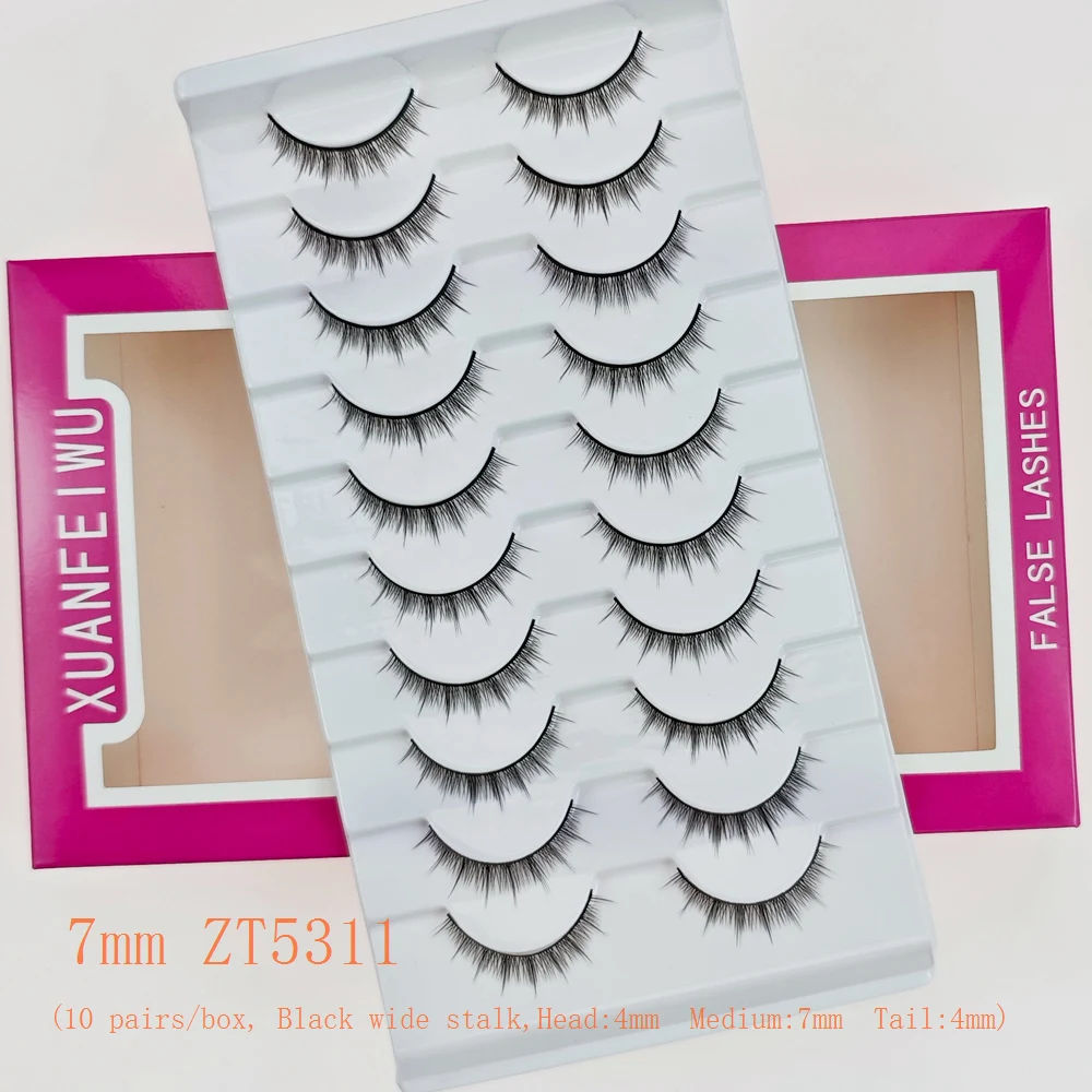 Xuanfeiwu Natural Short Hard-Stemmed Eyelashes, Realistic Without Makeup, Suitable for Daily Use, Can Be Applied by Beginners, Can Create Double Eyelids, Full Strip DIY Self-Grafting Eyelashes