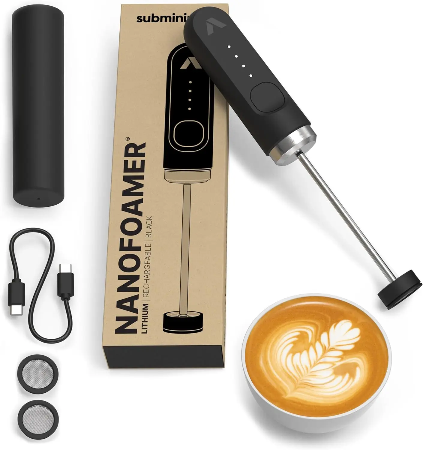 USB-C Rechargeable Milk Frother, Dual-Speed, IP4 Waterproof, Stainless Steel - Barista-Style Foam in 30 Seconds for Home Coffee
