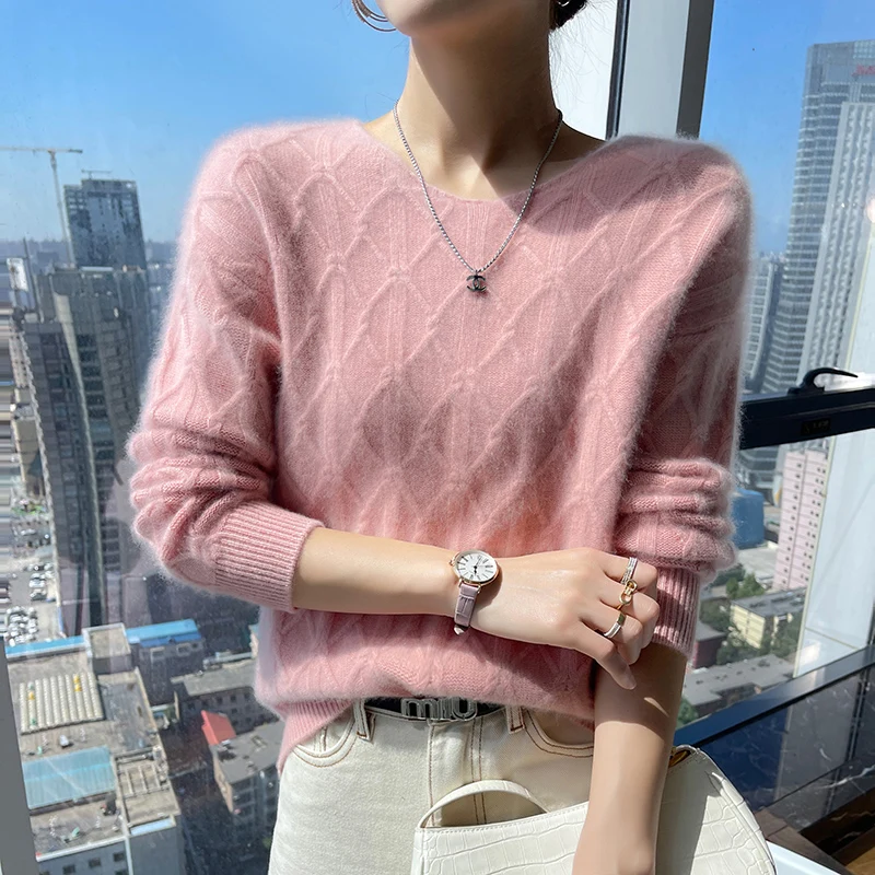 Wool Sweater Female O-Neck 100% Pure Wool New Long Sleeve Pullover Knitted Casual Warm Bottoming Sweater In Autumn And Winter.