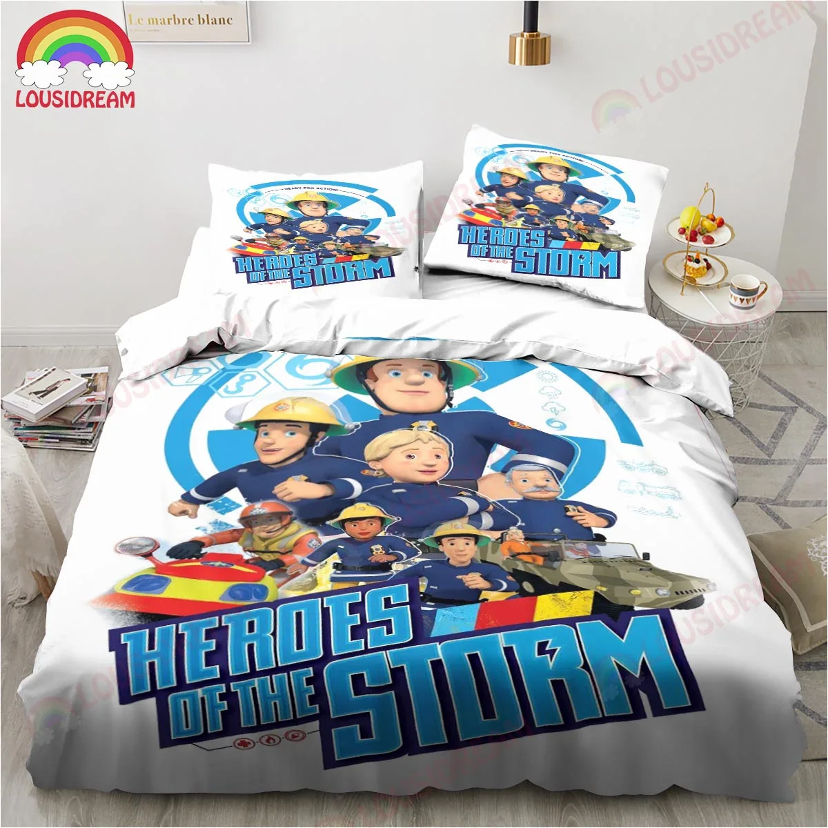 Cartoon Fireman Sam Toys Bedding Set Sheet King Twin Double Child Bedding Set Mircofiber or Polyester Duvet Cover Set