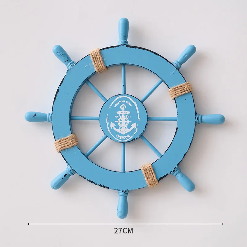 27Cm Mediterranean Solid Wood Rudder Rudder Wheel Pendant Rudder Wall Background Decoration Vintage Wheels Home Accessories