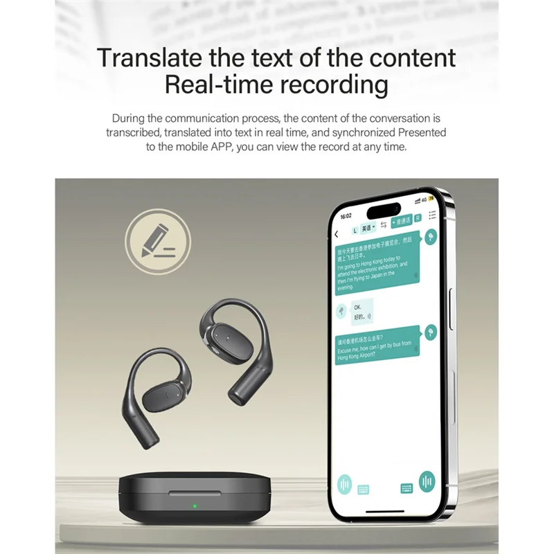 B04B-AI Translator Earbuds Intelligent Real-Time Translation Supports 200+ Languages BT5.3 Ear Hook Translator Earbuds